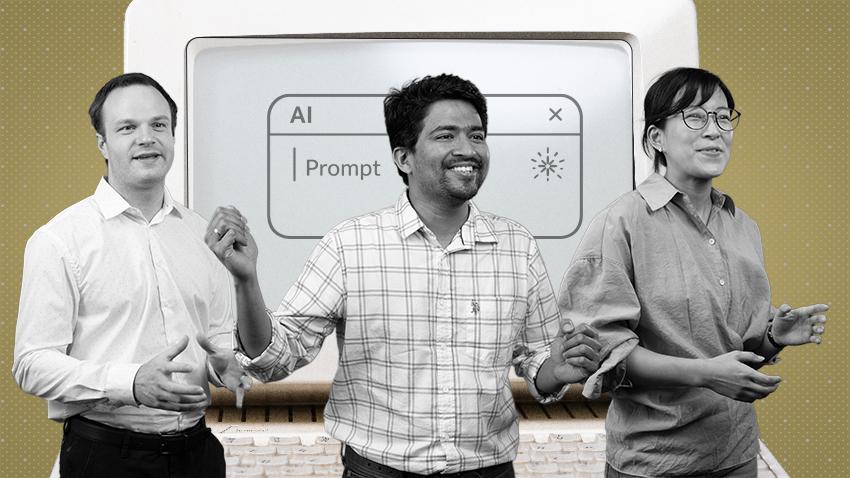 Graphic showing the researchers in front of a computer screen